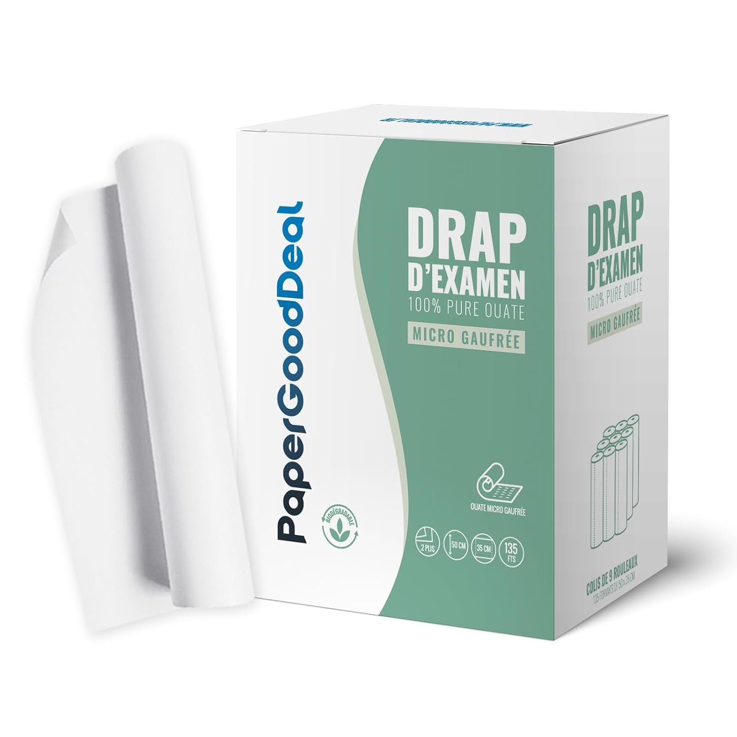 9 rouleaux de 135 feuilles drap d'examen 50cmx35cm micro gaufré 100% hygiénique medical esthétique Qualité professionnelle