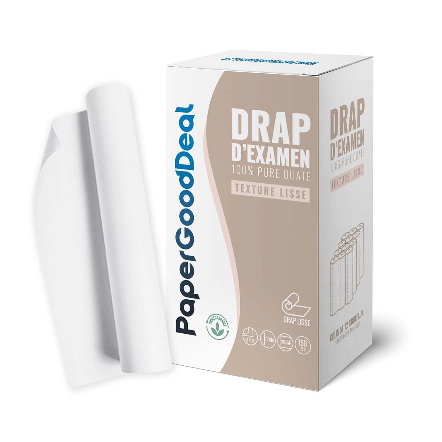 12 Rouleaux de 150 feuilles grande largeur 60x35cm draps d'examen 100% pure ouate médical-ésthétique qualité professionnelle