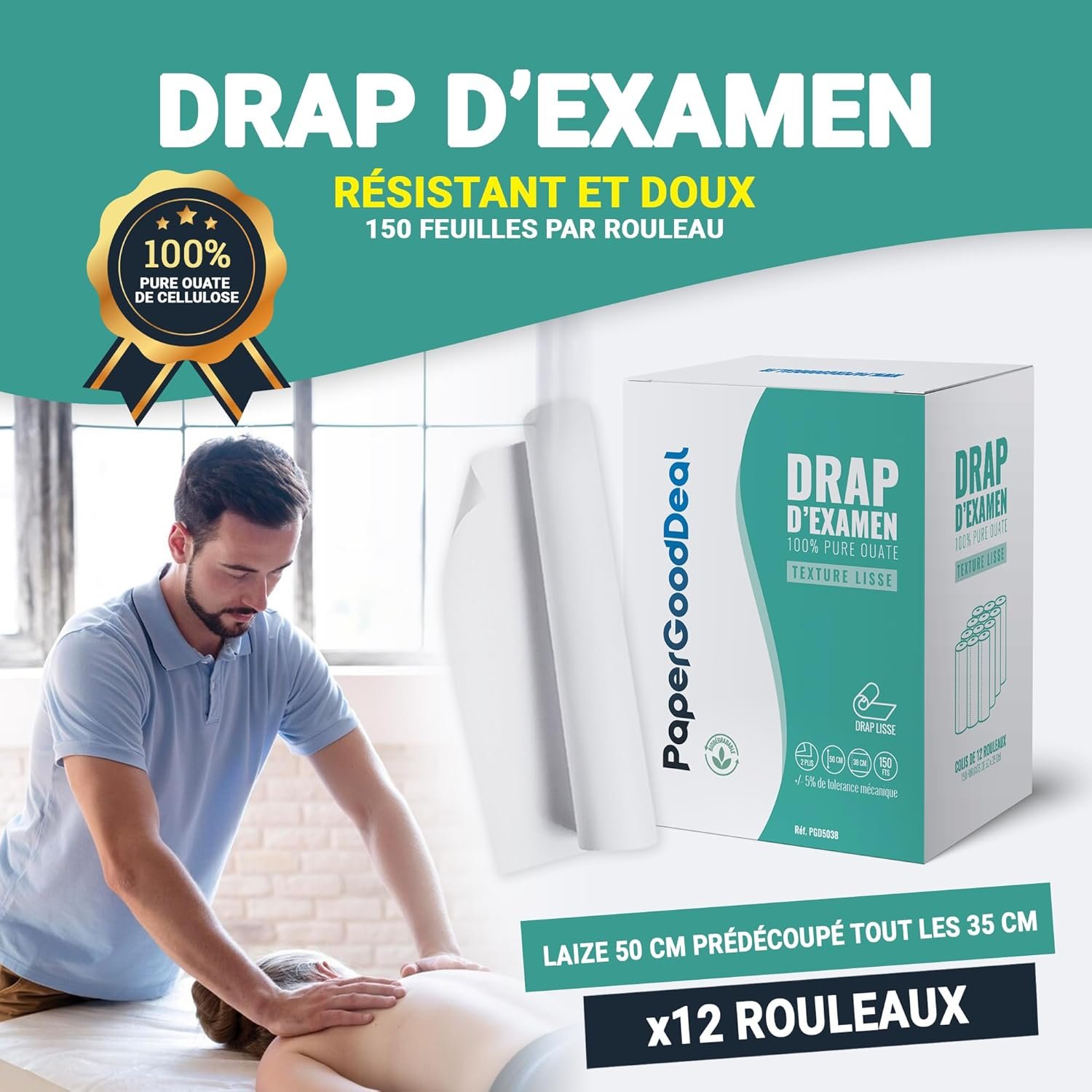 12 Rouleaux de 150 feuille draps d'examen 50x38cm 100% medical-ésthétique qualité professionnelle – Image 2