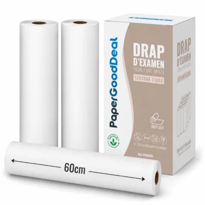 Rouleaux de drap d’examen lisse de 60 cm et carton PaperGoodDeal PGD6035 de 12 rouleaux
