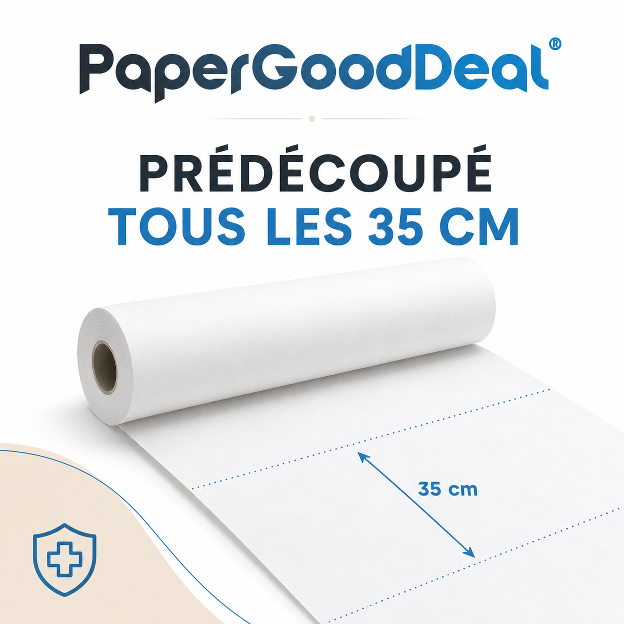 Rouleau de drap d’examen lisse PGD6035 avec prédécoupe tous les 35 cm