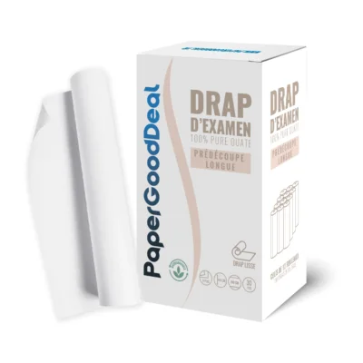 Drap d’examen prédécoupe longue 60 cm : carton Papergooddeal et rouleaux blancs