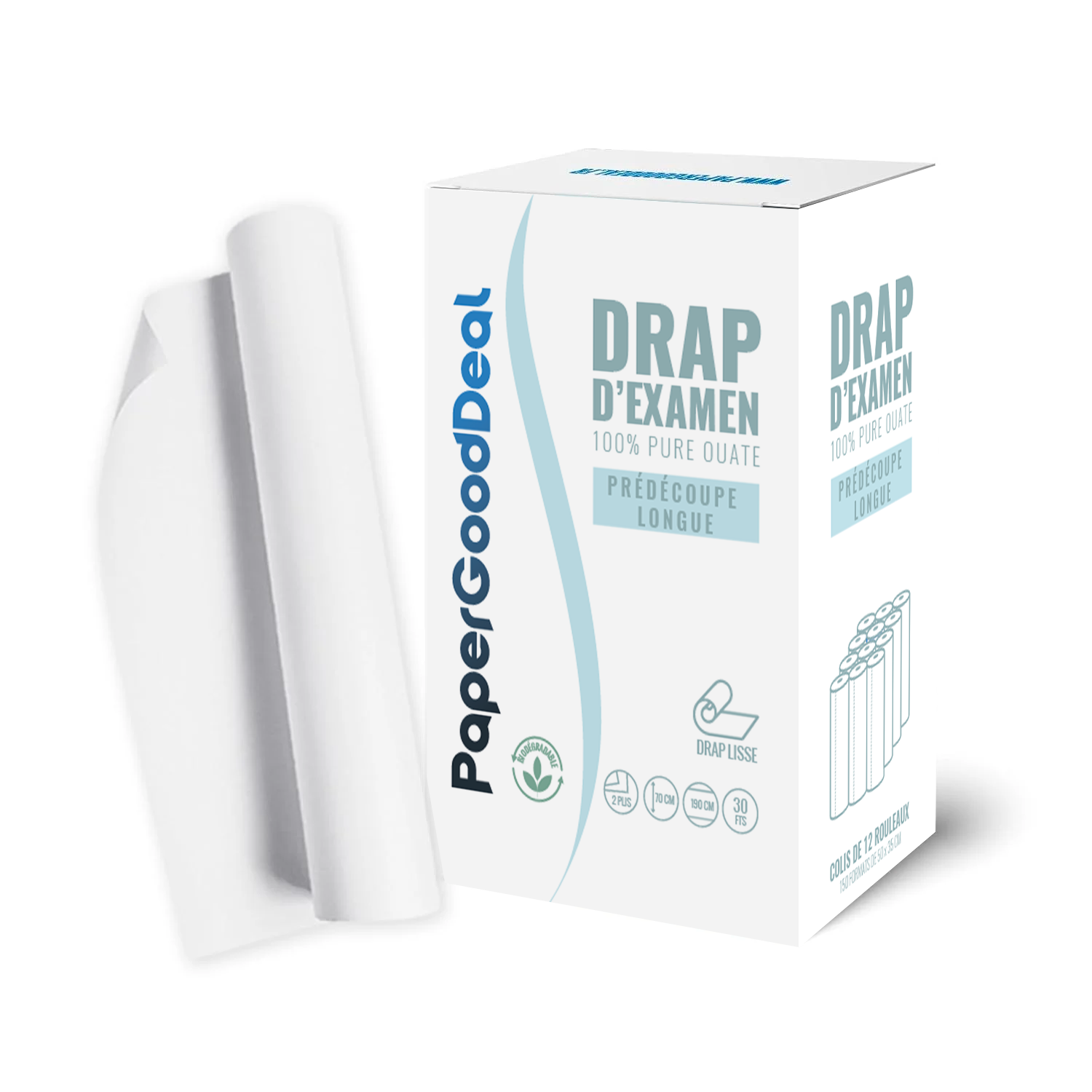 12 Rouleaux – Drap d’Examen Papier Médical 70 cm – Prédécoupe Longue 1,90 m – Grande Largeur – 30 Formats/rouleau Usage Professionnel – Table Massage, Kinésithérapie, Ostéopathe, Cabinet Médical