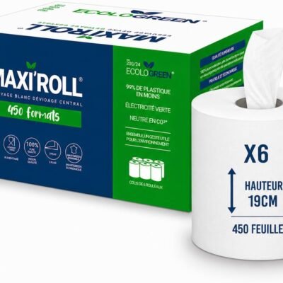 Essuie-mains Maxi Roll à dévidage central – 6 × 450 formats – 19 × 24 cm