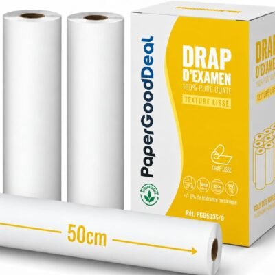 Rouleaux de drap d’examen lisse 50 cm et carton PAPERGOODDEAL PGD5035/9 sur fond blanc