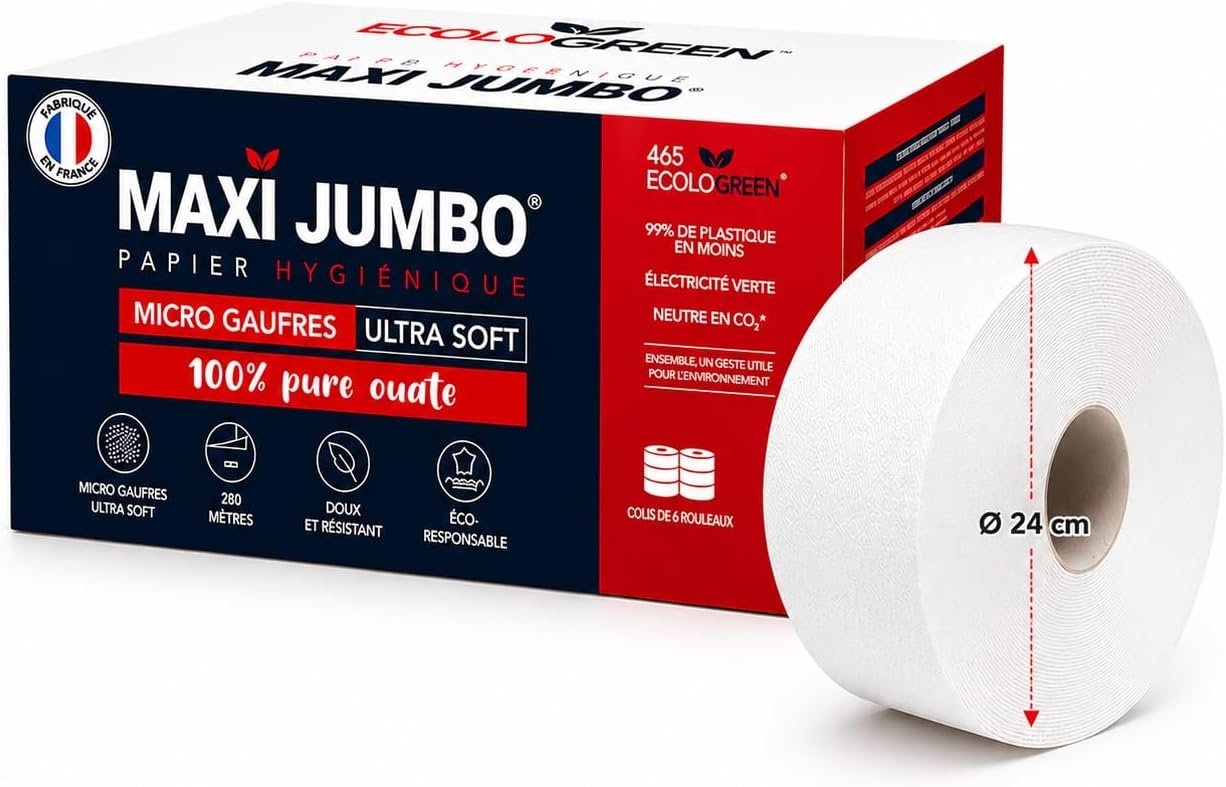 Papier toilette Maxi Jumbo Ultra Soft microgaufré – 6 rouleaux de 280 m