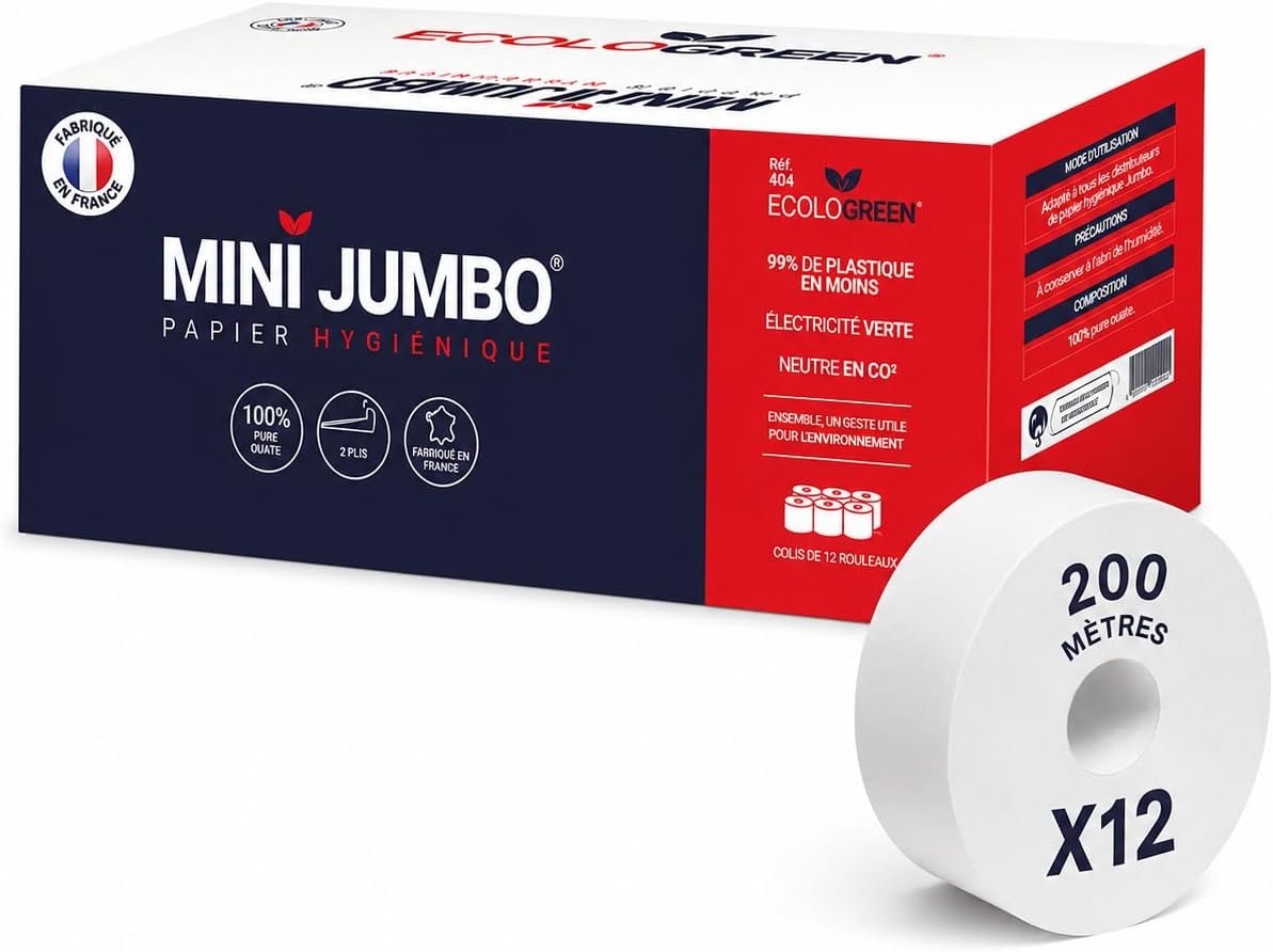 Papier toilette Mini Jumbo – 12 rouleaux de 200 m – 2 plis