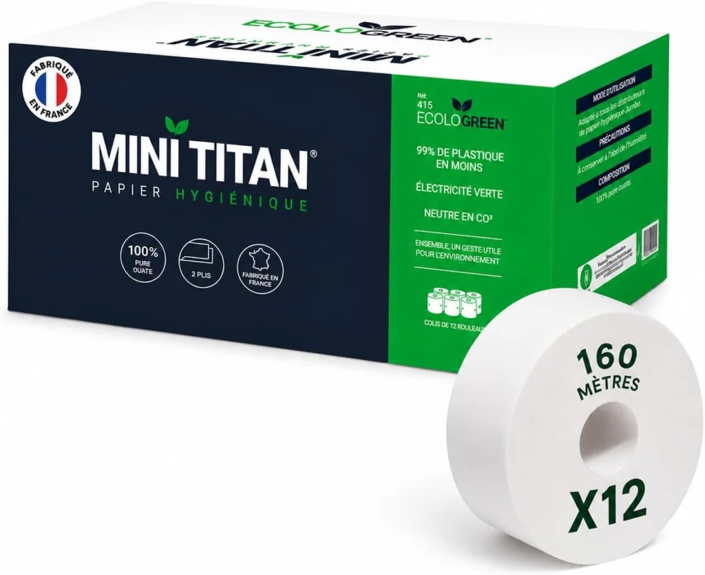 Papier toilette Mini Titan – 12 rouleaux de 160 m – 2 plis