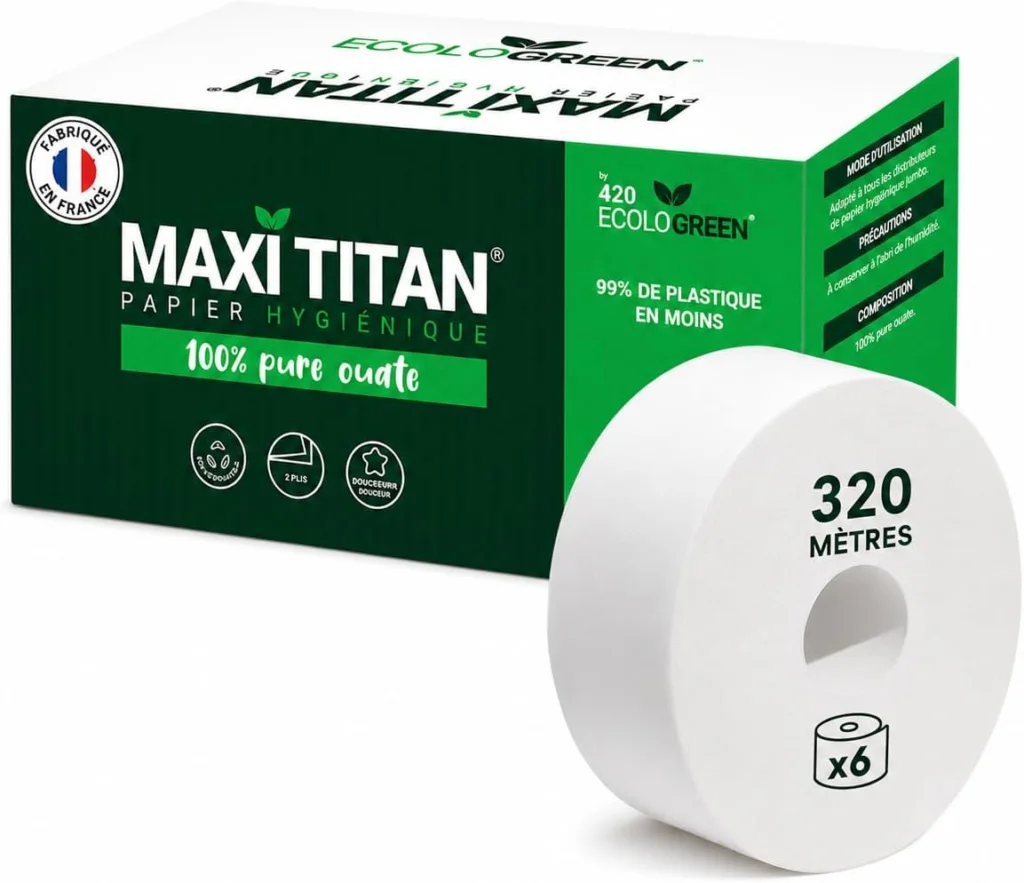 Papier toilette Maxi Titan – 6 rouleaux de 320 m – 2 plis